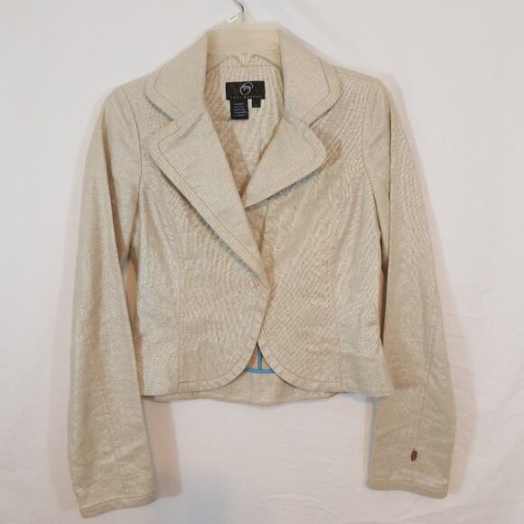 True Meaning Linen Blend Metallic Gold Blazer - Picture 1 of 8